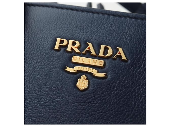 Borsa PRADA Vitterodino in pelle 2way Navy tono oro Auth BA14804V Blu navy - vista 20