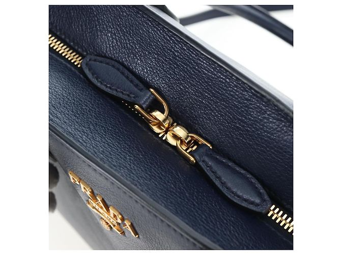 Borsa PRADA Vitterodino in pelle 2way Navy tono oro Auth BA14804V Blu navy - vista 21