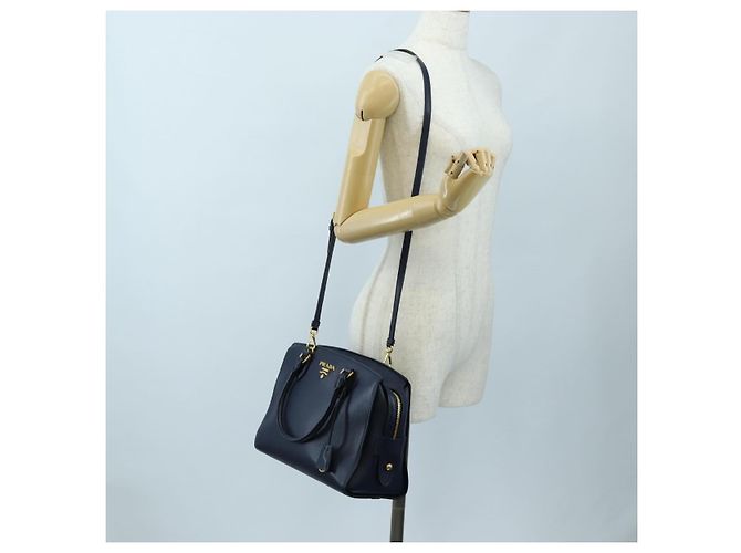 Borsa PRADA Vitterodino in pelle 2way Navy tono oro Auth BA14804V Blu navy - vista 28