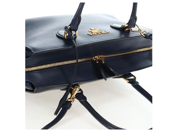 Borsa PRADA Vitterodino in pelle 2way Navy tono oro Auth BA14804V Blu navy - vista 6