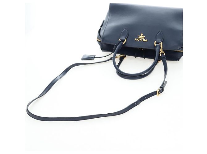 Borsa PRADA Vitterodino in pelle 2way Navy tono oro Auth BA14804V Blu navy - vista 8