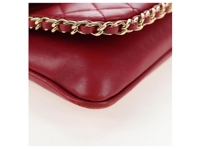 Borsa CHANEL Mini Matelasse 20 con catena in pelle d'agnello 2 vie rossa e oro CC Auth 196377M Rosso D'oro - vista 13