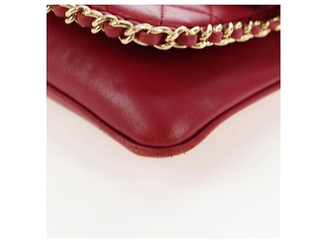Borsa CHANEL Mini Matelasse 20 con catena in pelle d'agnello 2 vie rossa e oro CC Auth 196377M Rosso D'oro - vista 14