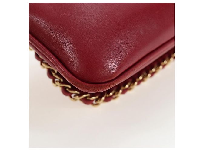 Borsa CHANEL Mini Matelasse 20 con catena in pelle d'agnello 2 vie rossa e oro CC Auth 196377M Rosso D'oro - vista 15