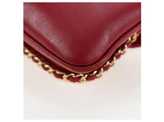 Borsa CHANEL Mini Matelasse 20 con catena in pelle d'agnello 2 vie rossa e oro CC Auth 196377M Rosso D'oro - vista 16