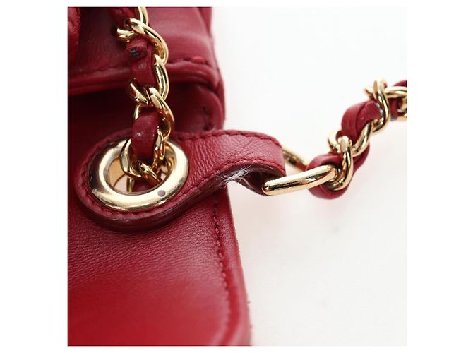 Borsa CHANEL Mini Matelasse 20 con catena in pelle d'agnello 2 vie rossa e oro CC Auth 196377M Rosso D'oro - vista 18