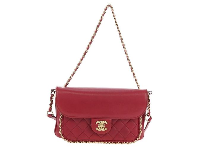 Borsa CHANEL Mini Matelasse 20 con catena in pelle d'agnello 2 vie rossa e oro CC Auth 196377M Rosso D'oro - vista 2