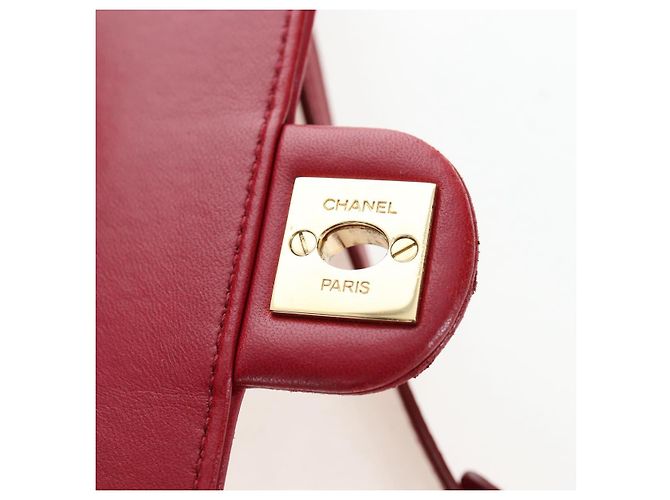 Borsa CHANEL Mini Matelasse 20 con catena in pelle d'agnello 2 vie rossa e oro CC Auth 196377M Rosso D'oro - vista 20