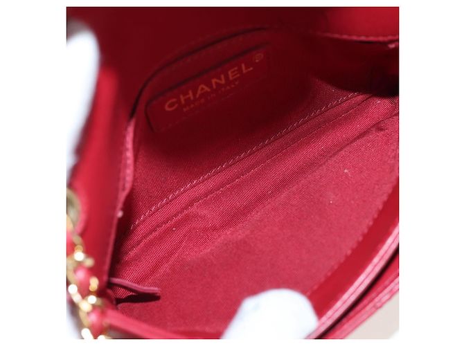 Borsa CHANEL Mini Matelasse 20 con catena in pelle d'agnello 2 vie rossa e oro CC Auth 196377M Rosso D'oro - vista 22