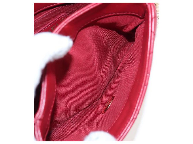 Borsa CHANEL Mini Matelasse 20 con catena in pelle d'agnello 2 vie rossa e oro CC Auth 196377M Rosso D'oro - vista 27