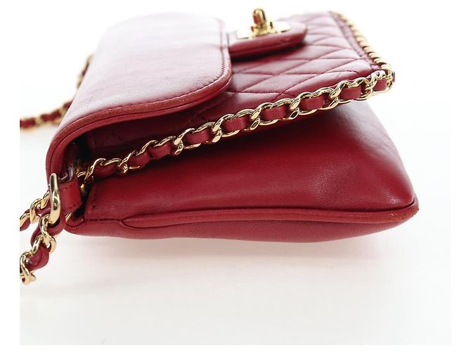 Borsa CHANEL Mini Matelasse 20 con catena in pelle d'agnello 2 vie rossa e oro CC Auth 196377M Rosso D'oro - vista 4