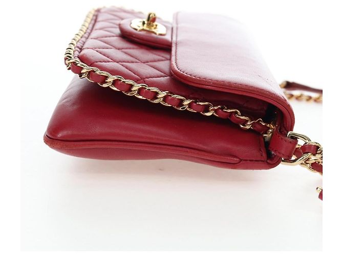Borsa CHANEL Mini Matelasse 20 con catena in pelle d'agnello 2 vie rossa e oro CC Auth 196377M Rosso D'oro - vista 5