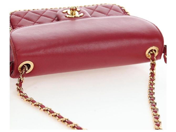 Borsa CHANEL Mini Matelasse 20 con catena in pelle d'agnello 2 vie rossa e oro CC Auth 196377M Rosso D'oro - vista 6