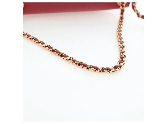 Borsa CHANEL Mini Matelasse 20 con catena in pelle d'agnello 2 vie rossa e oro CC Auth 196377M Rosso D'oro - vista 7