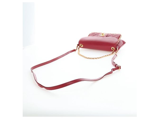 Borsa CHANEL Mini Matelasse 20 con catena in pelle d'agnello 2 vie rossa e oro CC Auth 196377M Rosso D'oro - vista 9
