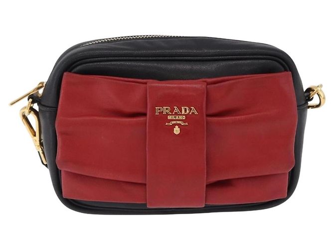 Borsa a tracolla PRADA Ribbon in pelle nera e oro Auth 196349A Nero D'oro - vista 13