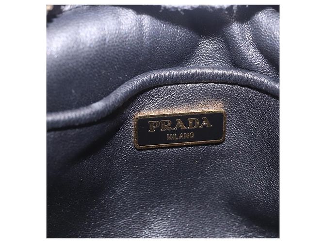 Borsa a tracolla PRADA Ribbon in pelle nera e oro Auth 196349A Nero D'oro - vista 18