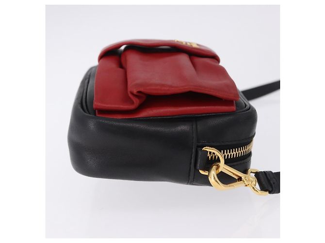 Borsa a tracolla PRADA Ribbon in pelle nera e oro Auth 196349A Nero D'oro - vista 3