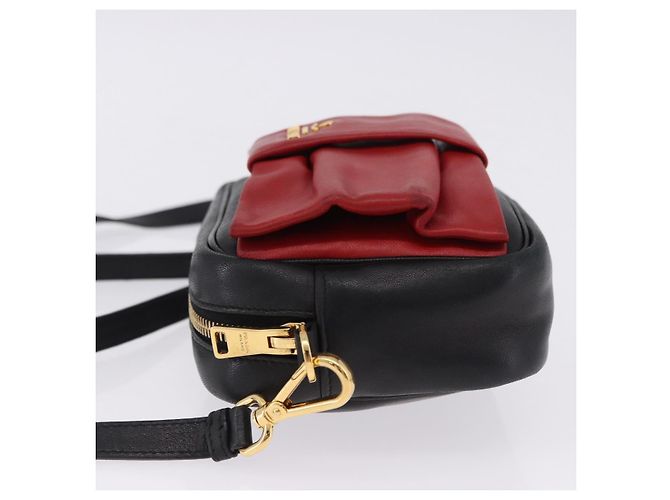 Borsa a tracolla PRADA Ribbon in pelle nera e oro Auth 196349A Nero D'oro - vista 4