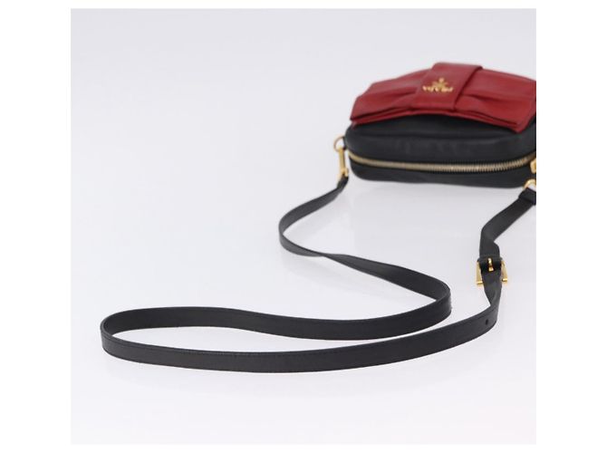 Borsa a tracolla PRADA Ribbon in pelle nera e oro Auth 196349A Nero D'oro - vista 7