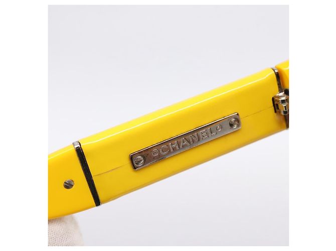 Occhiali da sole CHANEL COCO Mark Plastica Giallo Argento CC Auth 198826A - vista 12