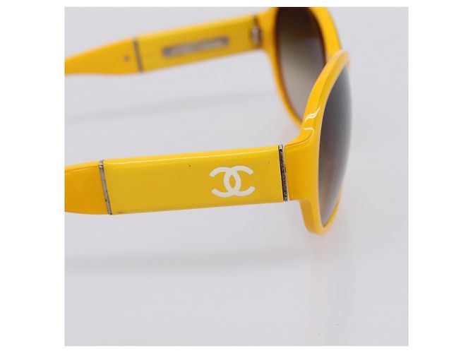 Occhiali da sole CHANEL COCO Mark Plastica Giallo Argento CC Auth 198826A - vista 5