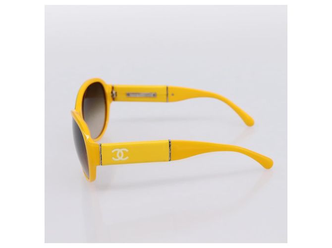 Occhiali da sole CHANEL COCO Mark Plastica Giallo Argento CC Auth 198826A - vista 6