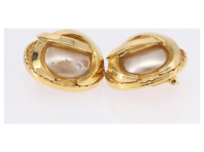 Orecchini perle CHANEL metallo Gold Tone CC Auth 198846 - vista 13
