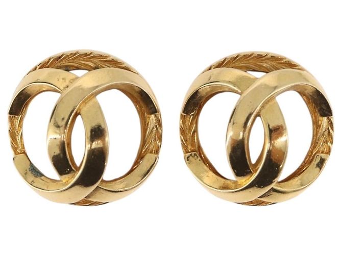 Orecchini perle CHANEL metallo Gold Tone CC Auth 198846 - vista 2
