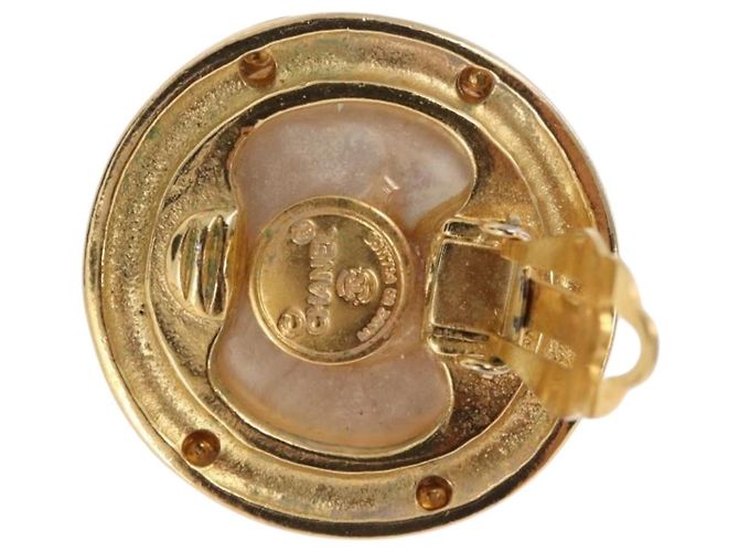 Orecchini perle CHANEL metallo Gold Tone CC Auth 198846 - vista 6