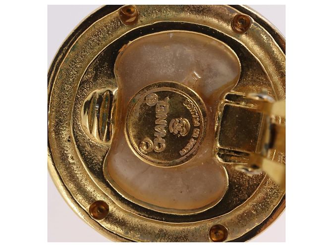 Orecchini perle CHANEL metallo Gold Tone CC Auth 198846 - vista 7