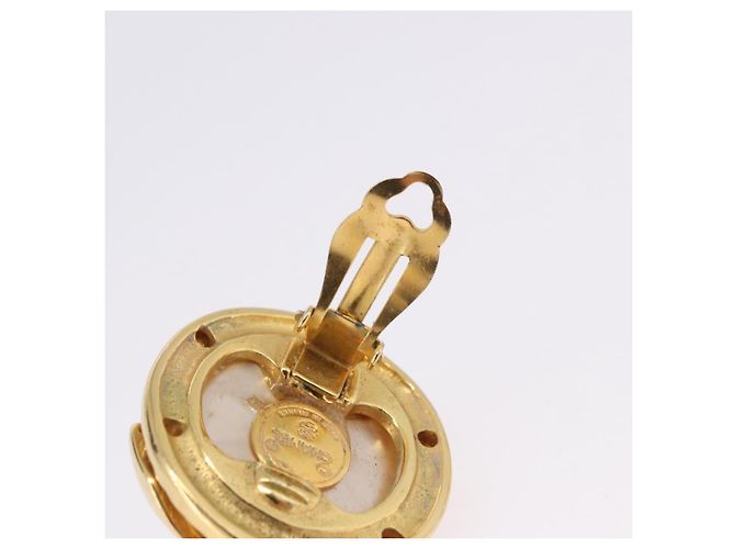 Orecchini perle CHANEL metallo Gold Tone CC Auth 198846 - vista 8