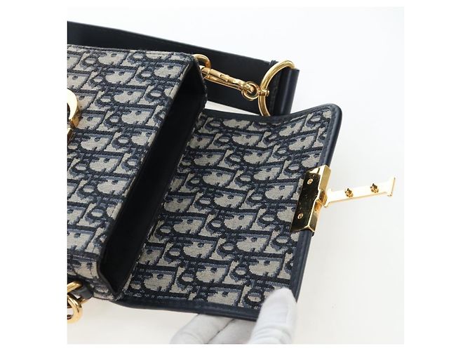 Borsa a mano Christian Dior Trotter Canvas Diorissimo Navy Gold Auth 196320M D'oro Blu navy - vista 18