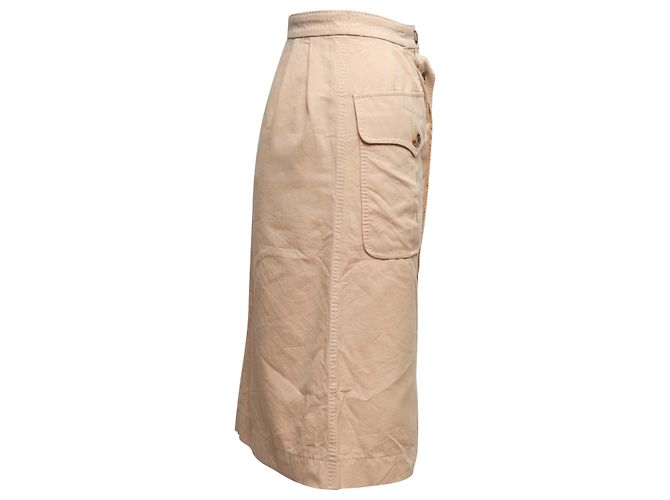 Falda de algodón con botones Yves Saint Laurent Tan Talla FR 34 Camello - vista 2