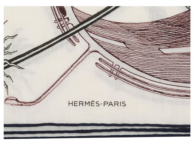 Hermès Sciarpa Hermes Tout En Carre Motif in misto lana e seta, bianca e multicolore Bianco - vista 3