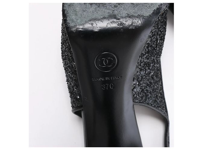 Chanel Coco Mark Leder x Glitter Pumps in Schwarz G37586, Größe EU 37 C - Ansicht 12