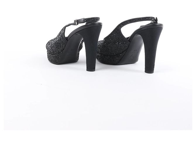 Chanel Coco Mark Leder x Glitter Pumps in Schwarz G37586, Größe EU 37 C - Ansicht 13