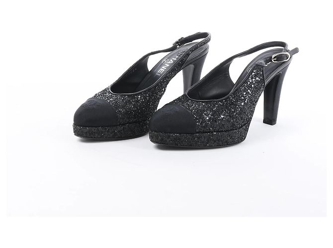 Chanel Coco Mark Leder x Glitter Pumps in Schwarz G37586, Größe EU 37 C - Ansicht 2