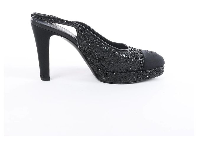 Chanel Coco Mark Leder x Glitter Pumps in Schwarz G37586, Größe EU 37 C - Ansicht 3
