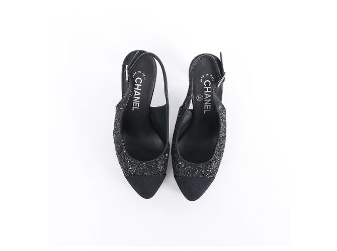 Chanel Coco Mark Leder x Glitter Pumps in Schwarz G37586, Größe EU 37 C - Ansicht 5