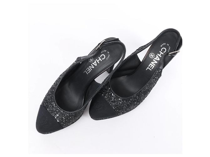Chanel Coco Mark Leder x Glitter Pumps in Schwarz G37586, Größe EU 37 C - Ansicht 6