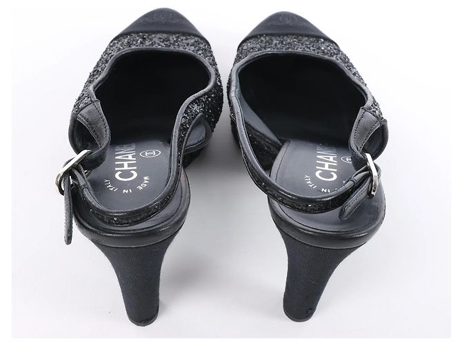 Chanel Coco Mark Leder x Glitter Pumps in Schwarz G37586, Größe EU 37 C - Ansicht 8