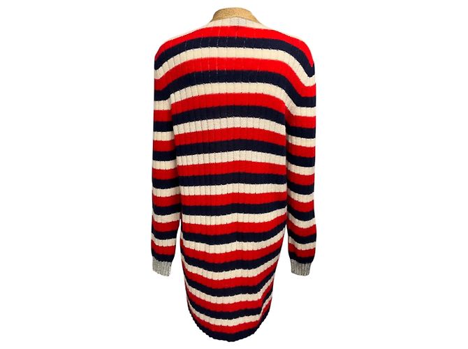 Gucci gestreifter Strick-Cardigan in Rot / Weiß / Blau mit GG-Logo Perlmuttknöpfen Mehrfarben - Ansicht 3