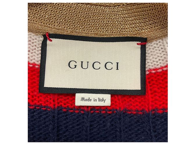 Gucci gestreifter Strick-Cardigan in Rot / Weiß / Blau mit GG-Logo Perlmuttknöpfen Mehrfarben - Ansicht 4