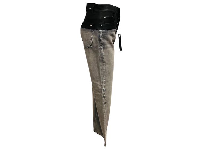 Vaqueros de denim Amiri Black Washed Grey Black con ribete de cuero negro - vista 2