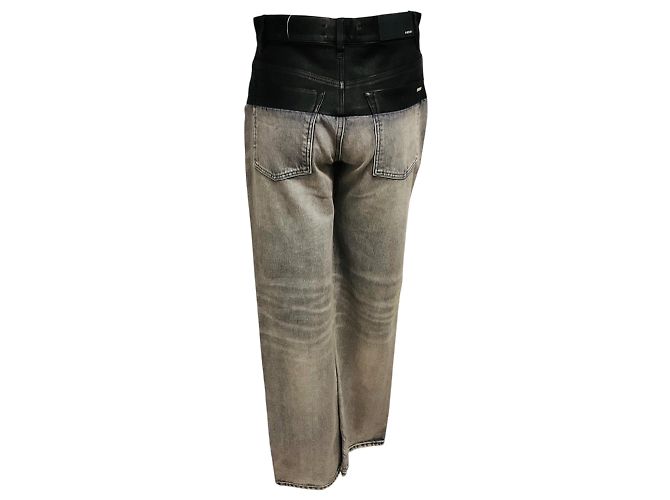 Vaqueros de denim Amiri Black Washed Grey Black con ribete de cuero negro - vista 3