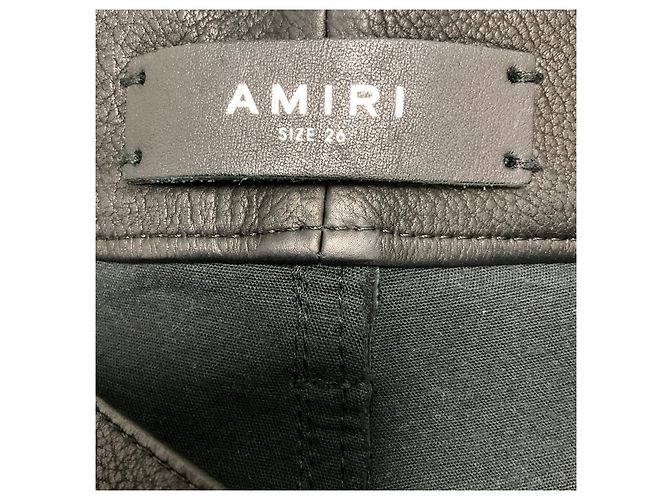 Vaqueros de denim Amiri Black Washed Grey Black con ribete de cuero negro - vista 4