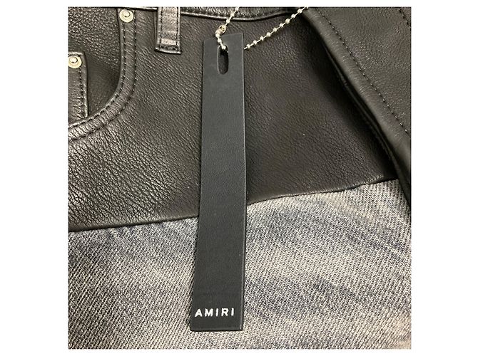 Vaqueros de denim Amiri Black Washed Grey Black con ribete de cuero negro - vista 6