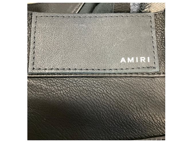Vaqueros de denim Amiri Black Washed Grey Black con ribete de cuero negro - vista 7