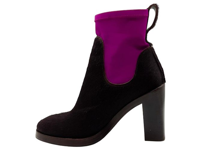 Acne Studios Botines sock booties de pelo de becerro marrón / fucsia Castaño - vista 3
